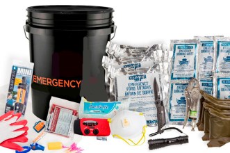 plastic bucket of emergency supplies